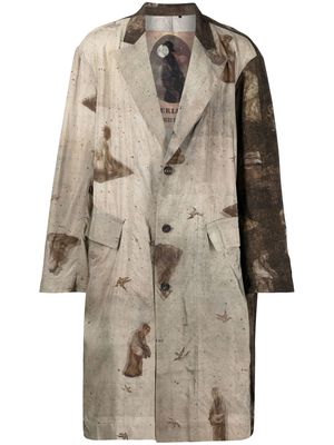 ZIGGY CHEN graphic-print single-breasted coat - Brown