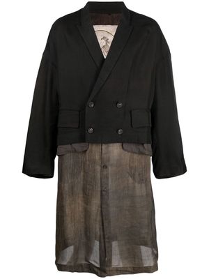 Ziggy Chen layered double-breasted coat - Brown