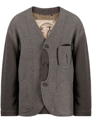 Ziggy Chen patchwork-design V-neck jacket - Grey