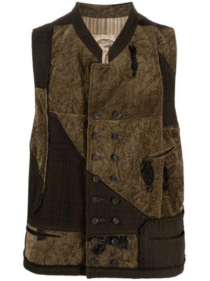 Ziggy Chen patchwork double-breasted waistcoat - Green