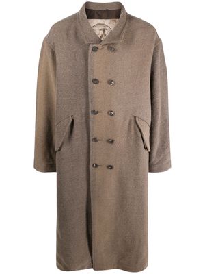 Ziggy Chen stand-collar double-breasted coat - Brown