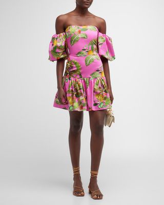 Ziggy Off-Shoulder Puff-Sleeve Floral Cotton MIni Dress