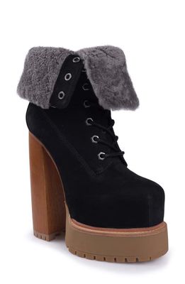 ZIGIny Aden Faux Shearling Lined Water Resistant Platform Bootie in Black Leather