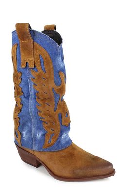 ZIGIny Elif Water Resistant Western Boot in Tan Blue D