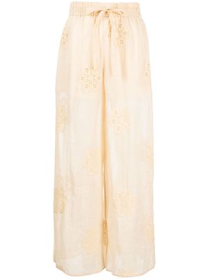 ZIMMERMANN Acadian floral-embroidered ramie trousers - Yellow