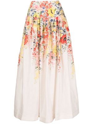 ZIMMERMANN Alight Basque floral-pattern linen midi skirt - Neutrals