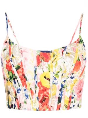 ZIMMERMANN Alight floral-pattern linen corset top - Multicolour