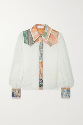 Zimmermann - Anneke Crochet-trimmed Printed Ramie Blouse - White