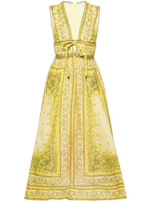 ZIMMERMANN bandana-print linen-blend dress - Yellow