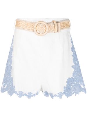 ZIMMERMANN belted embroidered shorts - White