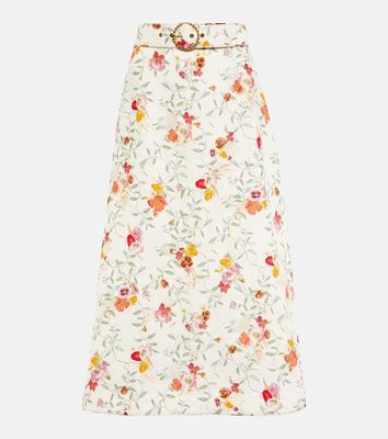 Zimmermann Belted floral linen midi skirt