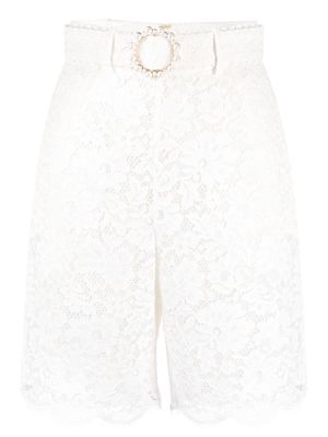 ZIMMERMANN belted lace knee-length shorts - White