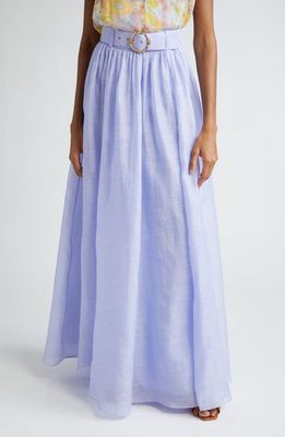 Zimmermann Belted Linen Maxi Skirt in Periwinkle