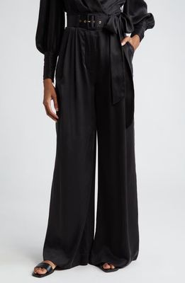 Zimmermann Belted Silk Wide Leg Pants in Black