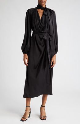 Zimmermann Billow Tie Neck Long Sleeve Silk Dress in Black