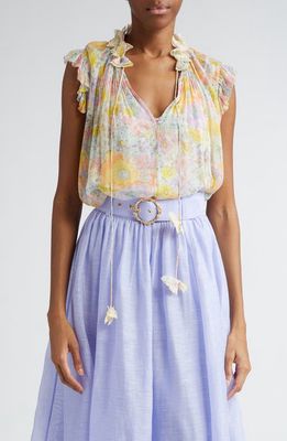 Zimmermann Butterfly Floral Print Top in Multi Meadow