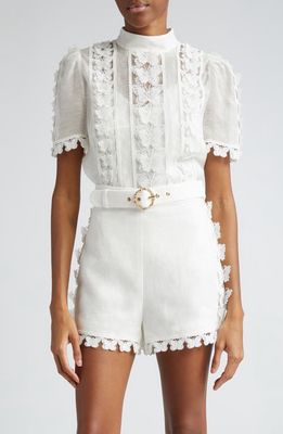 Zimmermann Butterfly Lace Linen & Silk Top in Natural