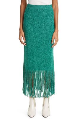 Zimmermann Celestial Tassel Trim Cashmere & Merino Wool Midi Skirt in Emerald