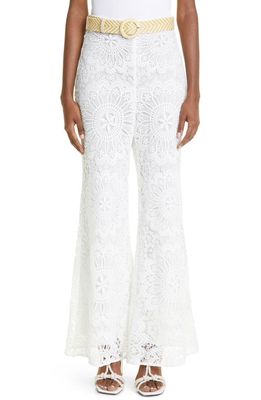 Zimmermann Chintz Doily Lace Flare Pants in Ivory