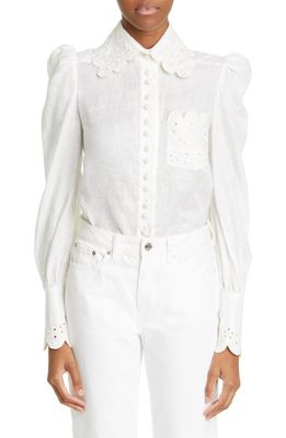 Zimmermann Clover Embroidered Linen Blouse in Ivory