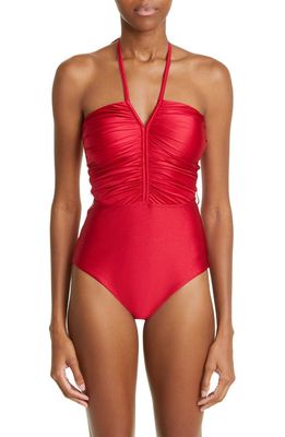 Zimmermann Clover Ruched One-Piece Swimsuit in Cherry