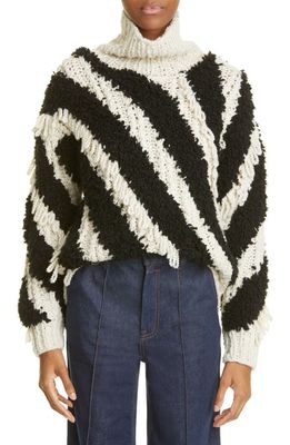 Zimmermann Cosmic Stripe Wool Blend Turtleneck Sweater in Black/Cream