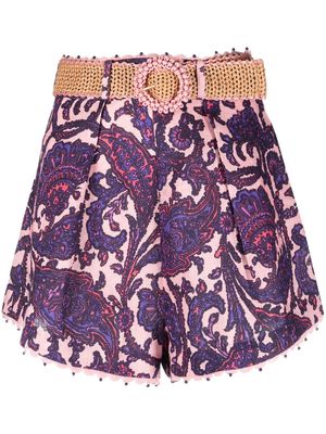 ZIMMERMANN crochet-trimmed high-waisted shorts - Pink
