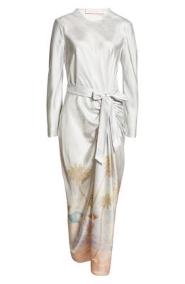 Zimmermann Dancer Print Draped Long Sleeve Silk Dress