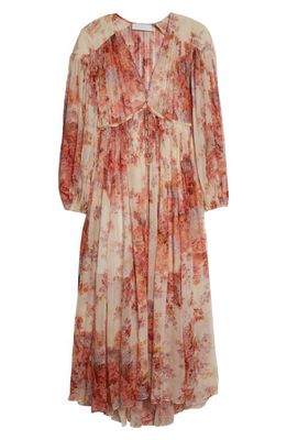 Zimmermann Devi Gathered Yoke Long Sleeve Chiffon Maxi Dress in Cream Floral