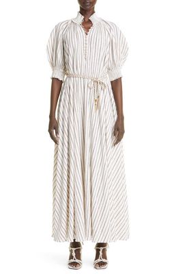 Zimmermann Devi Stripe Gauze A-Line Maxi Dress in Ivory