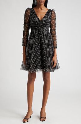 Zimmermann Dot Ruched Tulle Dress in Black/Cream Dot