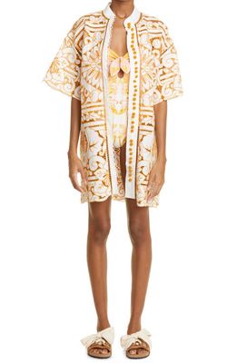 Zimmermann Embroidered Lace Cotton Button-Up Shirtdress in Ivory Mustard