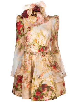 ZIMMERMANN floral-appliqué silk mini dress - Neutrals