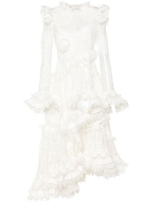 ZIMMERMANN floral-appliqué tiered maxi dress - White