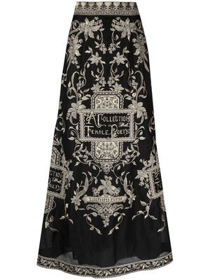 ZIMMERMANN floral-embroidered A-line skirt - Black