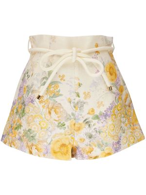 ZIMMERMANN floral-print cotton-linen shorts - Neutrals