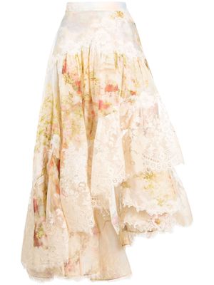 ZIMMERMANN floral-print layered maxi skirt - Neutrals