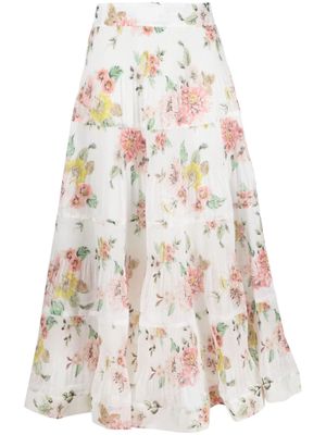 ZIMMERMANN floral-print pleated midi skirt - White