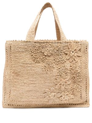 ZIMMERMANN Floral Raffia interwoven-design tote bag - Neutrals