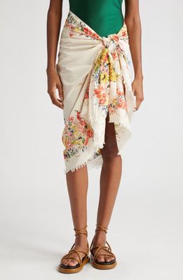 Zimmermann Floral Raw Hem Cotton Sarong in Ivory Floral
