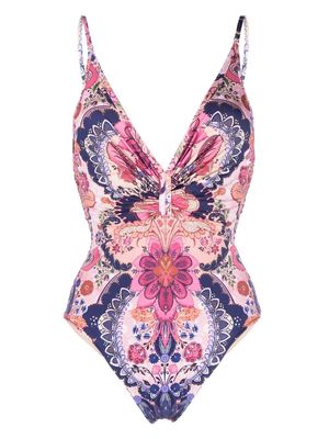 ZIMMERMANN floral V-neck swimsuit - Pink