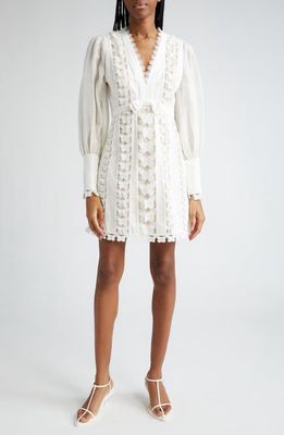 Zimmermann Flutter Butterfly Lace Long Sleeve Linen Dress in Natural