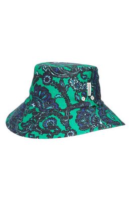 Zimmermann Frayed Linen Bucket Hat in Multi Green Paisley