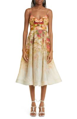 Zimmermann Garden Picnic Linen & Silk Dress in Rosy Garden Print
