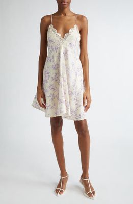 Zimmermann Halliday Floral Lace Trim Linen Mini Slipdress in Yellow/Lilac Floral