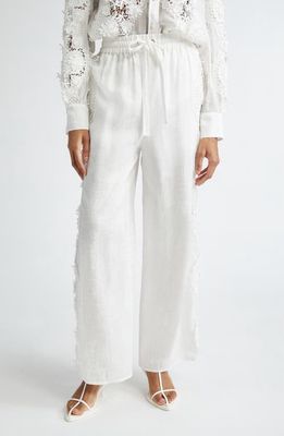 Zimmermann Halliday Lace Trim Linen Wide Leg Pants in Ivory