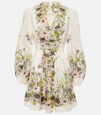 Zimmermann Halliday Plunge floral linen minidress