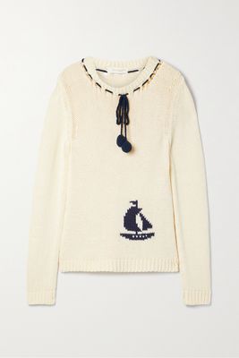 Zimmermann - High Tide Tie-detailed Intarsia Cotton Sweater - Cream