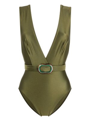 ZIMMERMANN Junie belted plunge swimsuit - Green