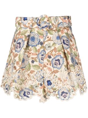 ZIMMERMANN Junie embroidered floral-print shorts - Neutrals